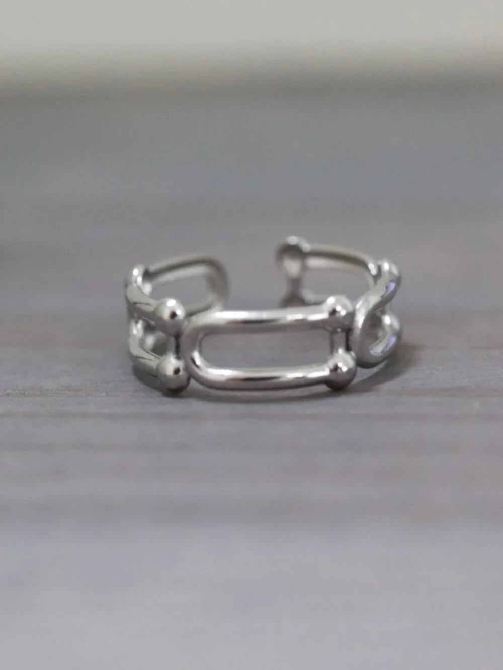 U Shape Hardware Style Cuff Ring Silver Stainless Steel